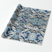 Tinten van blauwe gebroken knikkers cadeaupapier (Uitgerold)