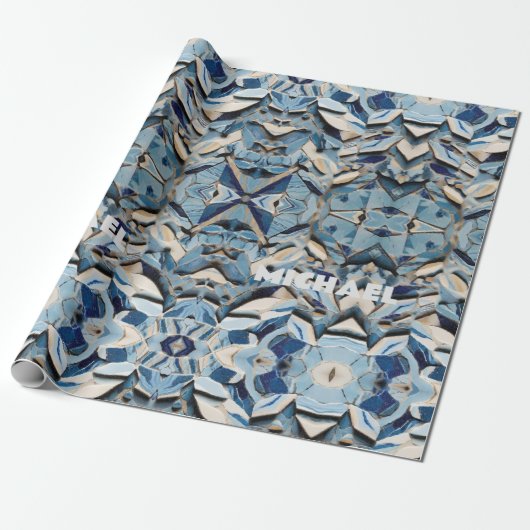 Tinten van blauwe gebroken knikkers cadeaupapier (Uitgerold)