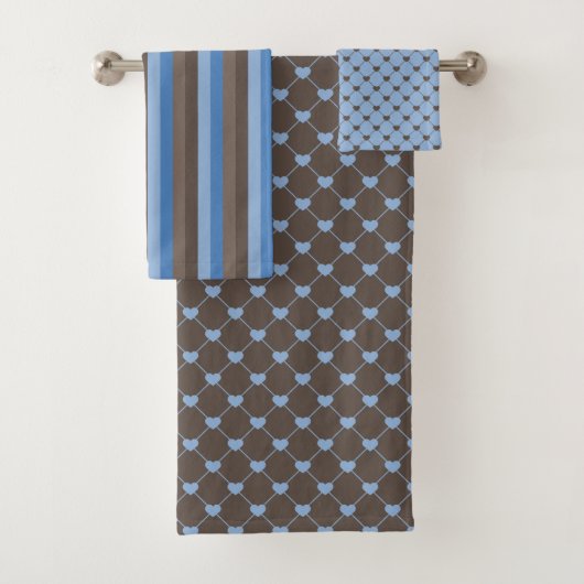 TINTEN VAN BRUIN & BLAUW TINY HEARTS & STRIPES BAD HANDDOEK (Insitu)