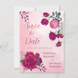 Tinten van Magenta Pink Rose Modern Floral Boho Save The Date