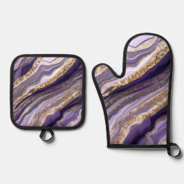 TINTEN VAN PAARSE & GOLD AGATE LOOK ABSTRACTS OVENWANT & PANNENLAP SET