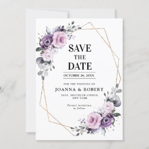 Tinten van Stofachtig Paarse Bloesems Geometrische Save The Date
