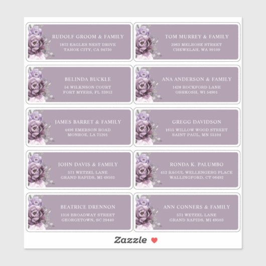 Tinten van stoffige Paarse Plum Wedding Guest Addr Sticker (Vel)