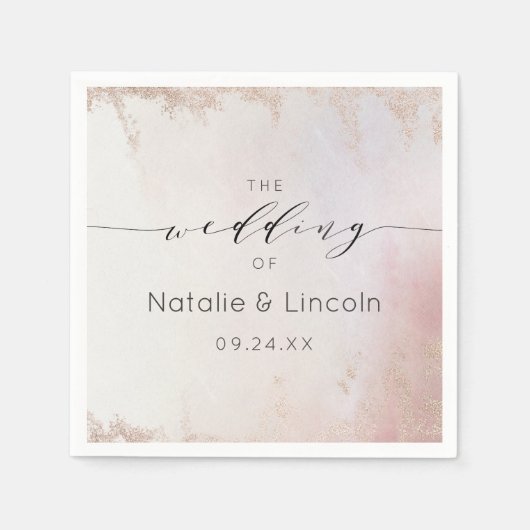 Tintenschaduw Roze Glazuur Folie Bruiloft Monogram Servet (Voorkant)