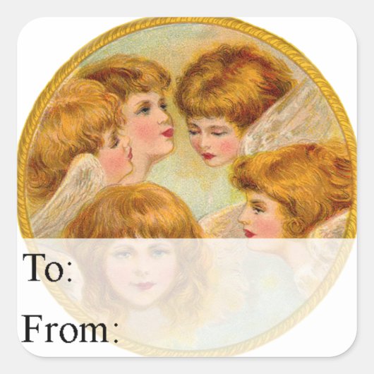 Tiny Angels Vintage kerstcadeLabel Vierkante Sticker (Voorkant)