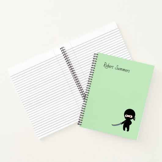 Tiny Angry Ninja Custom Name on Green Notitieboek (Binnen)