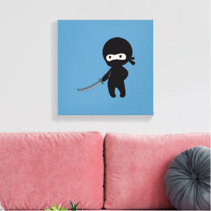 Tiny Angry Ninja op blauw Canvas Afdruk