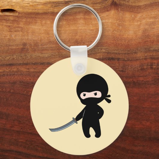 Tiny Angry Ninja op Geel Sleutelhanger (Achterkant)