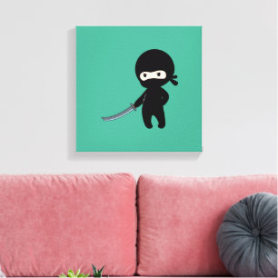 Tiny Angry Ninja over Green Canvas Afdruk