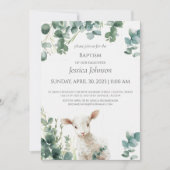 Tiny Baby Lamb en Eucalyptus doop Uitnodiging (Voorkant)
