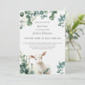 Tiny Baby Lamb en Eucalyptus doop Uitnodiging (Staand voorkant)