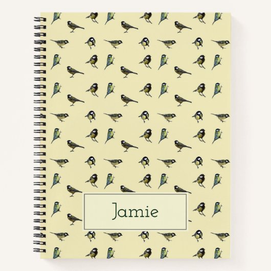 Tiny Birds Pattern on Beige Personalised Notitieboek (Voorkant)