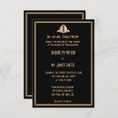 Tiny Black Art Deco Great Gatsby Wedding Invites Kaart (Voorkant / Achterkant)