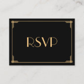 Tiny Black Gold Great Art Deco Weddenschap RSVP Informatiekaartje (Achterkant)