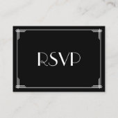 Tiny Black Great Gatsby Art Deco Wedding RSVP Informatiekaartje (Achterkant)