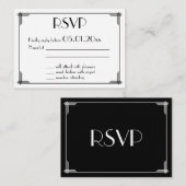 Tiny Black Great Gatsby Art Deco Wedding RSVP Informatiekaartje (Voorkant / Achterkant)