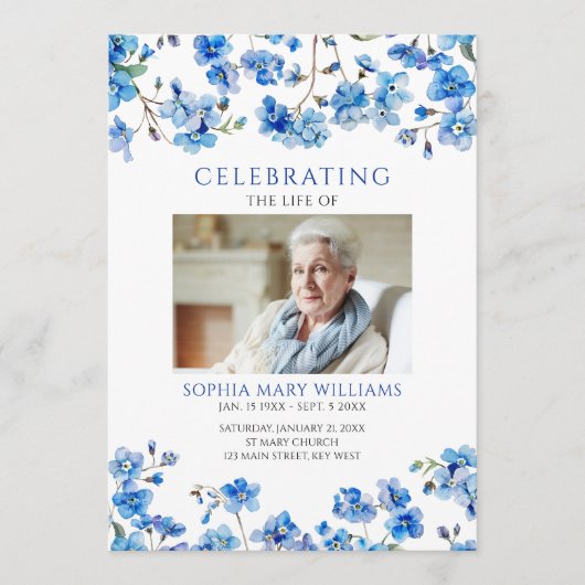 Tiny Blue Wildflowers Funeral Order of Service Programma (Voorkant)