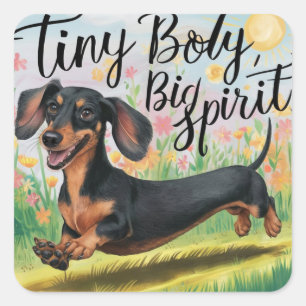 Tiny body teckel, grote geest vierkante sticker