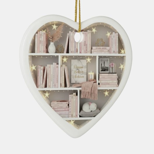 Tiny Book Shelves Pink Bookshelf 2Dprint Books Keramisch Ornament (Rechts)