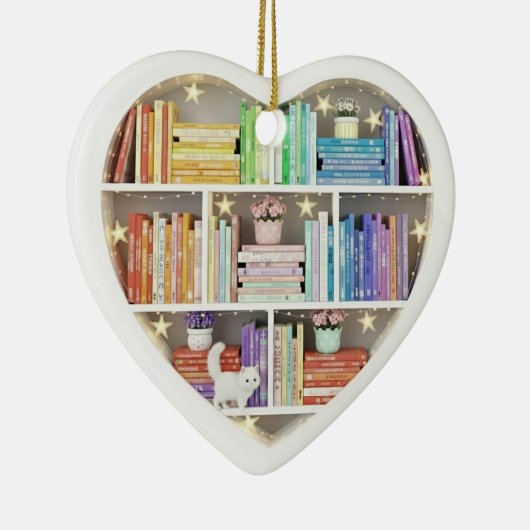 Tiny Book Shelves Rainbow Bookshelf 2Dprint Books Keramisch Ornament (Rechts)