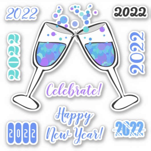 Tiny Bubbles Happy New Year Celebrker Sticker (Voorkant)
