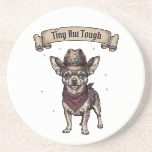 'Tiny But Tough' Chihuahua met cowboylook Zandsteen Onderzetter