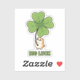 Tiny Cat Holding Giant Four Leaf Clover Big Luck  Sticker