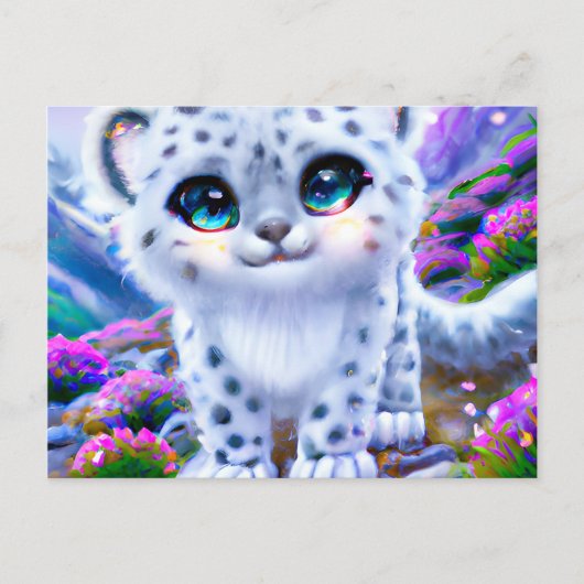 Tiny Chibi Happy Pastel Fluffy Snow Leopard Briefkaart (Voorkant)