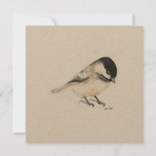 Tiny Chickadee schilderij Waterverf Feestdagenkaart