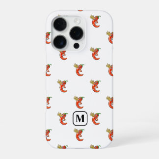 Tiny Chili met Flame Pattern & Custom Initiaal iPhone 16 Pro Hoesje