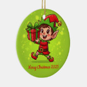Tiny Christmas Elf with Gift Personalized 2025  Keramisch Ornament (Rechts)