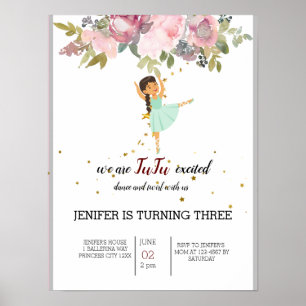Tiny Dancer   Pink Floral Ballet Birthday Party Poster