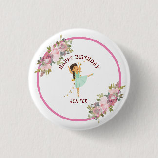 Tiny Dancer | Pink Floral Ballet Birthday Party Ronde Button 3,2 Cm