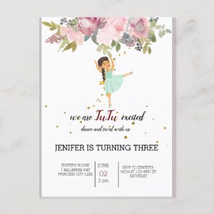 Tiny Dancer   Pink Floral Ballet Birthday Party Uitnodiging Briefkaart