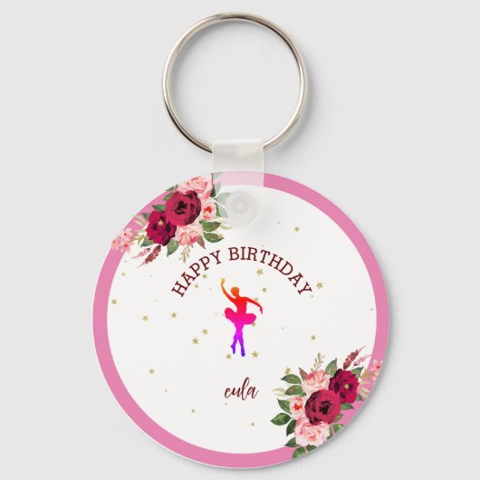 Tiny Dancer Pink Floral Ballet Birthday Sleutelhanger (Voorkant)