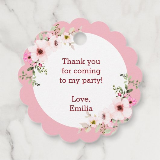 Tiny Dancer | Roze Bloemen Ballet Verjaardagsfeest Bedankjes Labels (Achterkant)