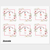 Tiny Dancer|Roze Bloemen Ballet Verjaardagsfeest Vierkante Sticker (Vel)