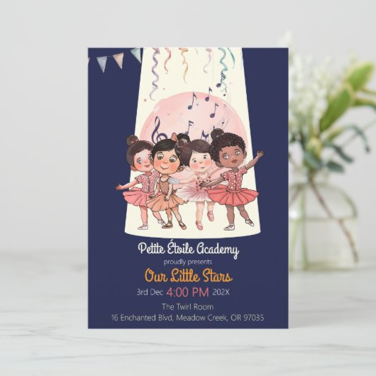 Tiny Dancers Overweging Uitnodigen – Custom Studio Kaart (Staand voorkant)