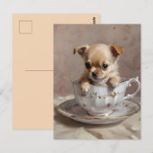 Tiny Delight: Chihuahua-hondje in een theekopje,  Briefkaart (Voorkant / Achterkant)