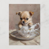 Tiny Delight: Chihuahua-hondje in een theekopje,  Briefkaart (Voorkant)