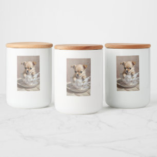 Tiny Delight: Chihuahua Puppy in een theekopje, Voedselcontainer Etiket