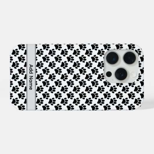 Tiny Dog Paw Print In Black and White Custom Name (Verso Horizontal)