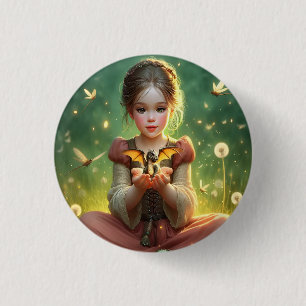 Tiny Dragon Keeper met Vlinders Ronde Button 3,2 Cm
