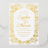 Tiny Floral Couple's Verlovingsfeest Folie Uitnodiging (Voorkant)