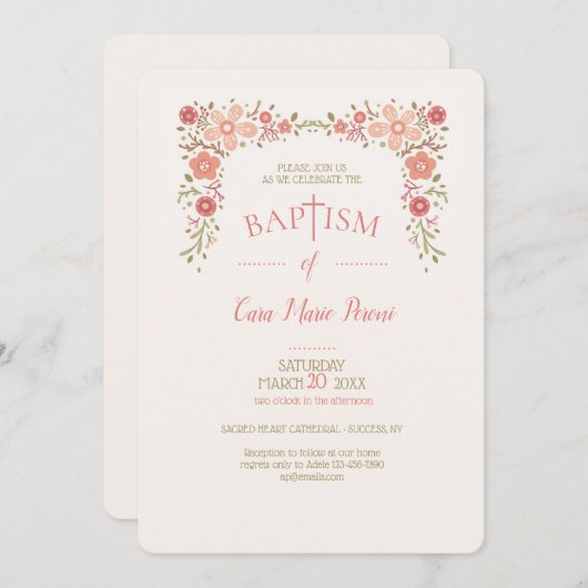 Tiny Florals Baptisme Uitnodiging (Voorkant / Achterkant)