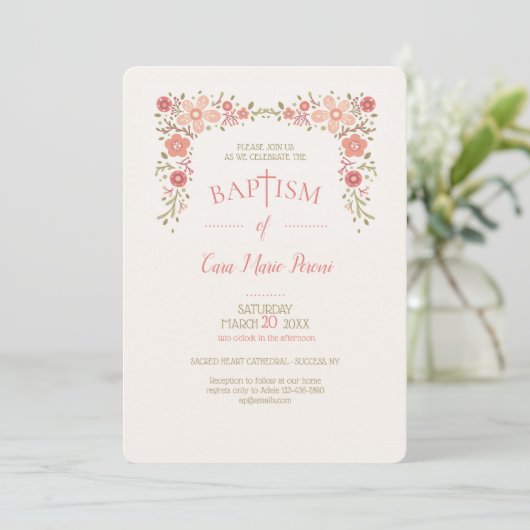 Tiny Florals Baptisme Uitnodiging (Staand voorkant)