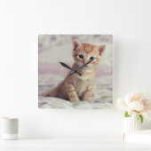 Tiny Ginger Kitten Vierkante Klok (Huis)