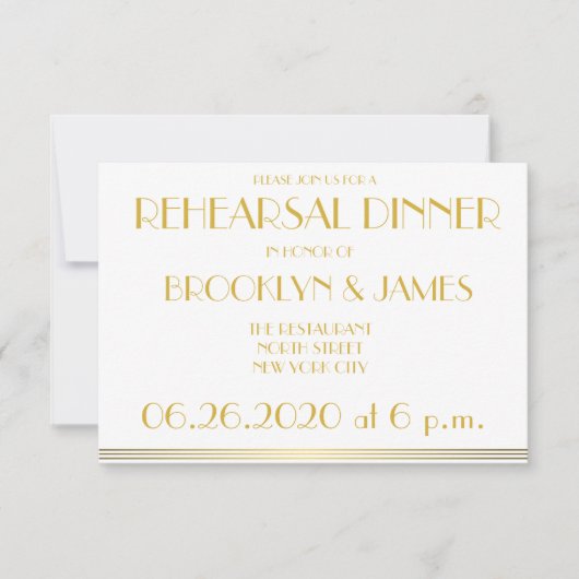 Tiny Gold Great Gatsby Mariage Invitations de répé (Devant)