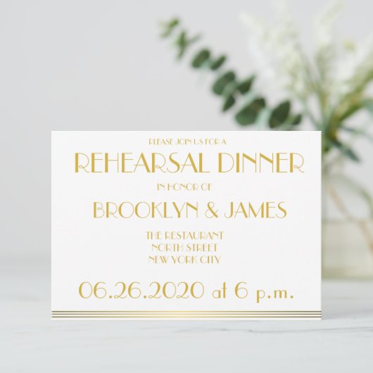Tiny Gold Great Gatsby Mariage Invitations de répé (Debout devant)