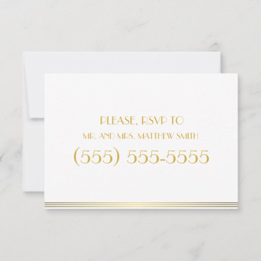 Tiny Gold Great Gatsby Mariage Invitations de répé (Dos)